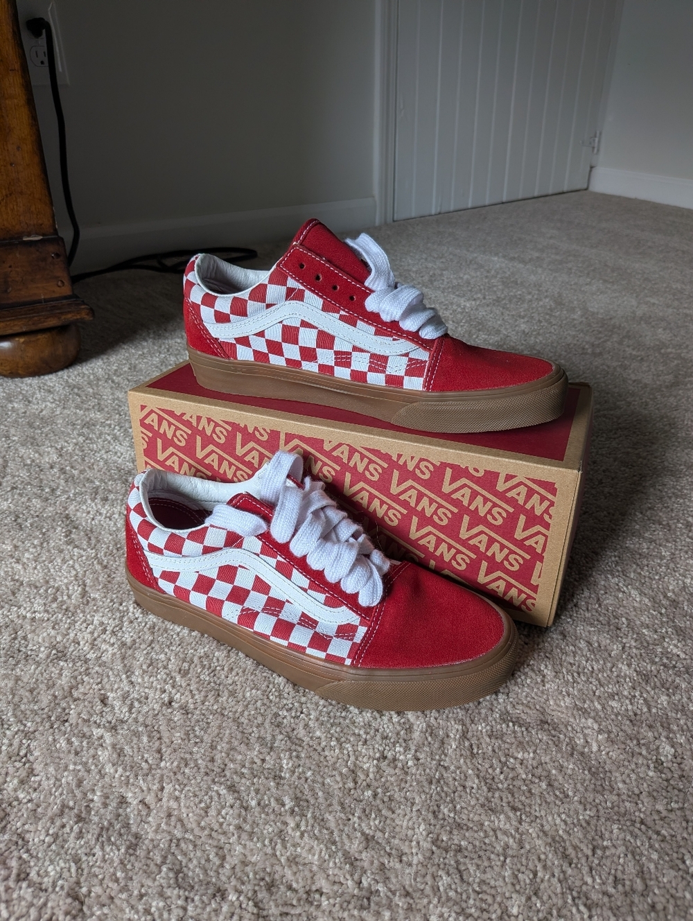 Vans Red White Checkerboard Low-Top Sneakers - Picture 2 of 6